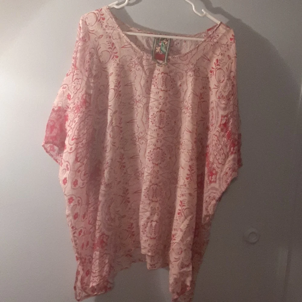 Johnny was, 2X pink and red sheer top
